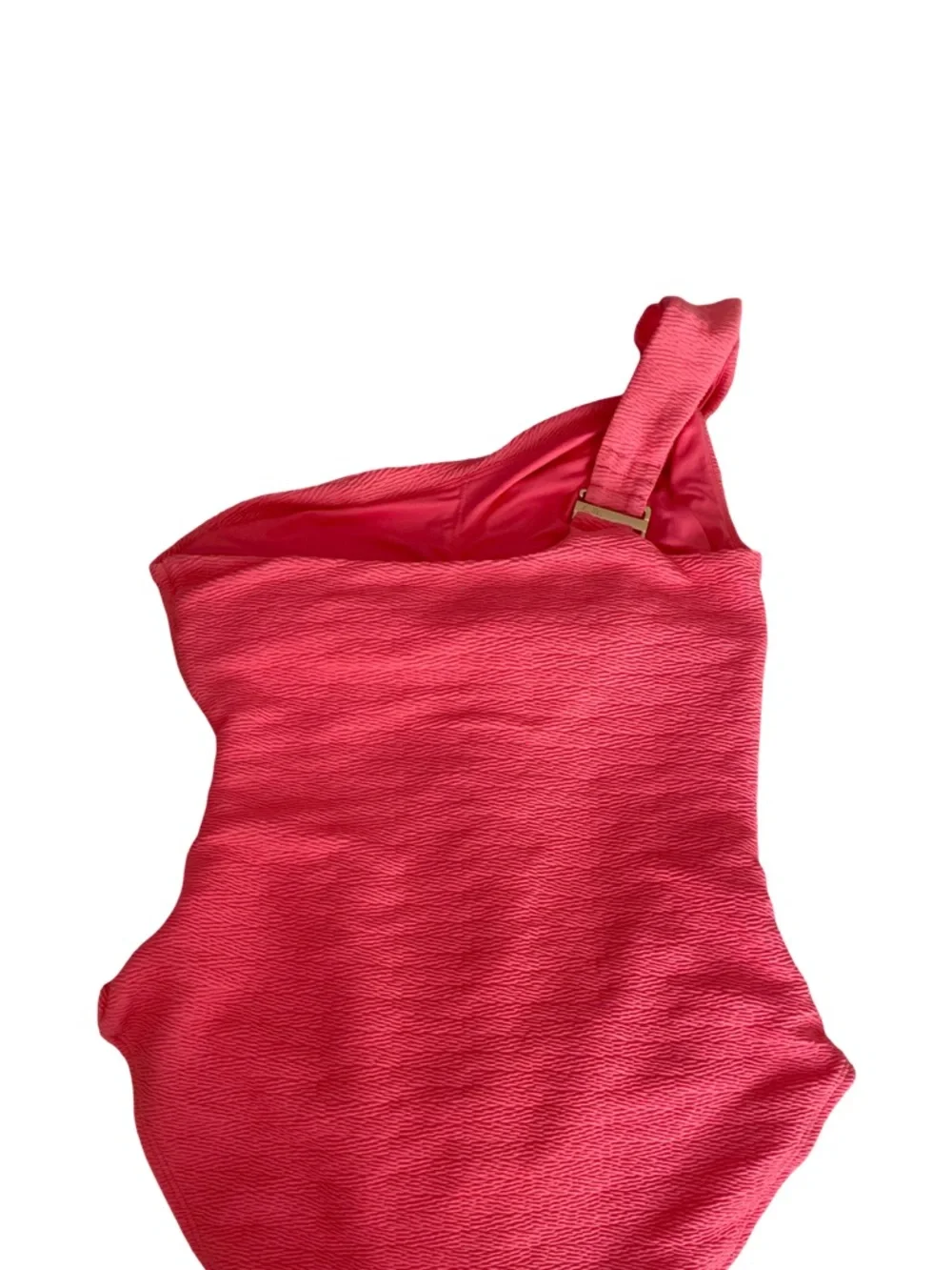 Anne Cole Pink Coral One-Shoulder Ruched  Swimsuit- 8 melon pink , poly spandex